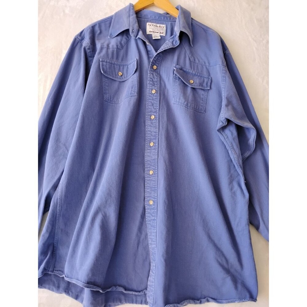Schaefer Outfitter Mens Ranch Stone Twill Western Button Down Shirt 2XL Blue